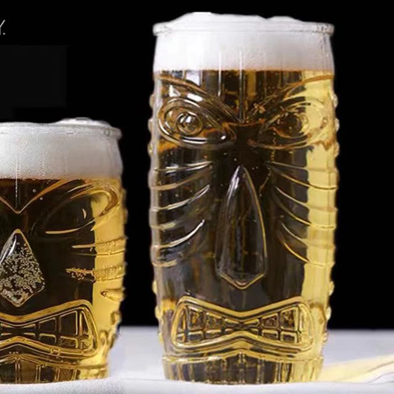 

2PCS/Web celebrity Retro Grimace Glass Glass Glass Tiki Cup Zombie Bar Club Bar Mixing Hawaiian Cocktail Glass
