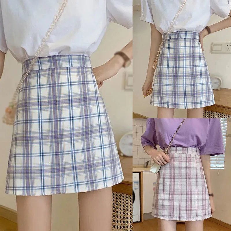 

Summer Fashion High Waist Slimming Skirt Female Bag Hip Skirt Plaid Skirt