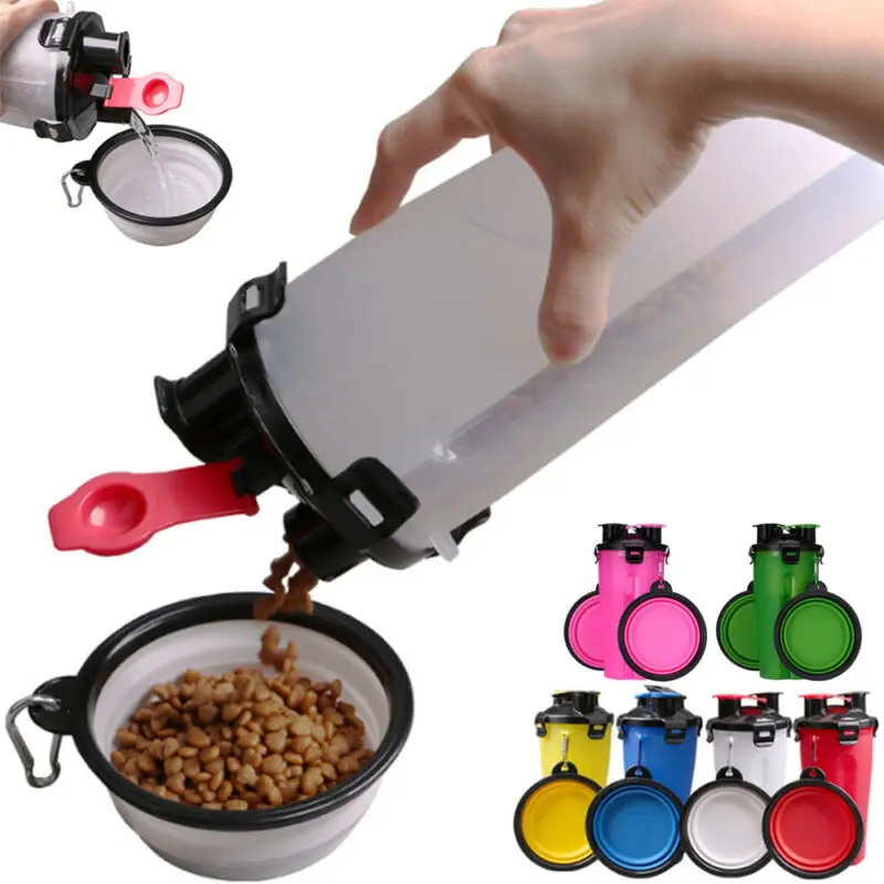 Силиконовая бутылка для воды собак и кошек складная миска двойного назначения