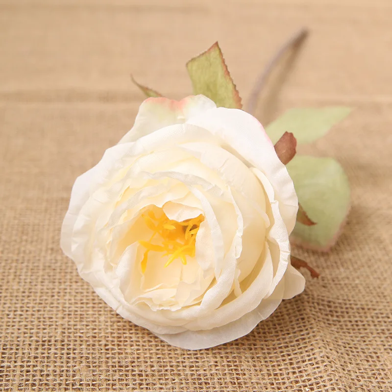 

Single Silk Rose Flower with Leaf Branch Artificial Flower Living Room Coffee Table Wedding Decoration DIY Plant Accessories