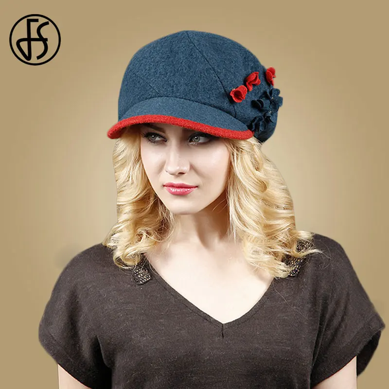 FS модная Зимняя кепка Newsboy Женская шерстяная шапка синий хаки теплый берет шапки