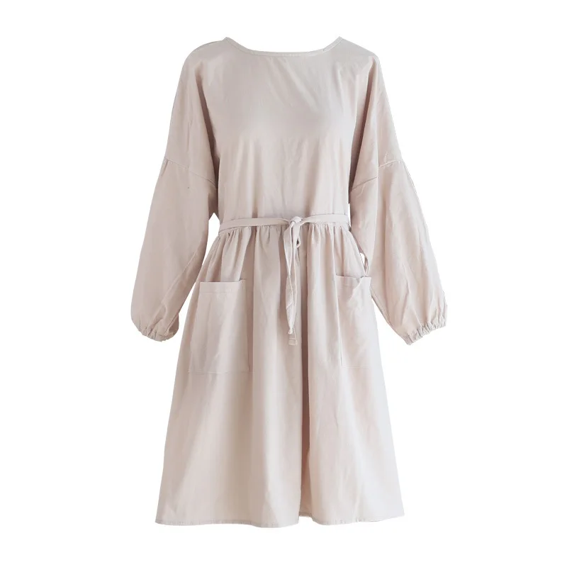 

Aprons Cotton Waterproof Long Sleeved Kitchen Bib Waist Closing Fashion Soft Comfortable Household Cleaning Tools Apron Dress