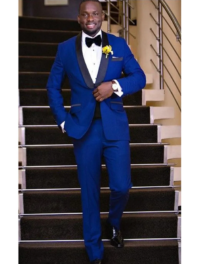 

New Style Royal Blue Wedding Suits For Men Slim Fit Custom 3 Piece Tuxedo Prom Groom Suit Blazer (Jacket+Pants)
