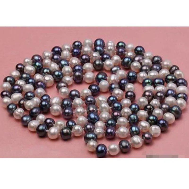 

Fashion 6-7mm White And Black Round Freshwater Pearl Necklace