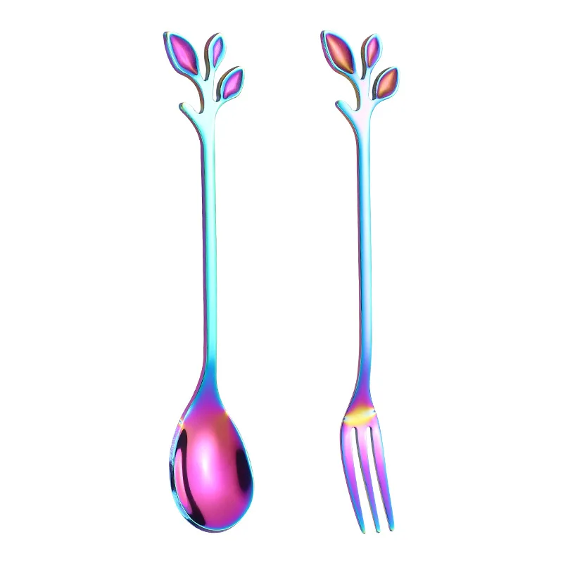 

6 Pcs Creative stainless steel coffee spoon European leaf spoon simple mixing spoon stainless steel small spoon