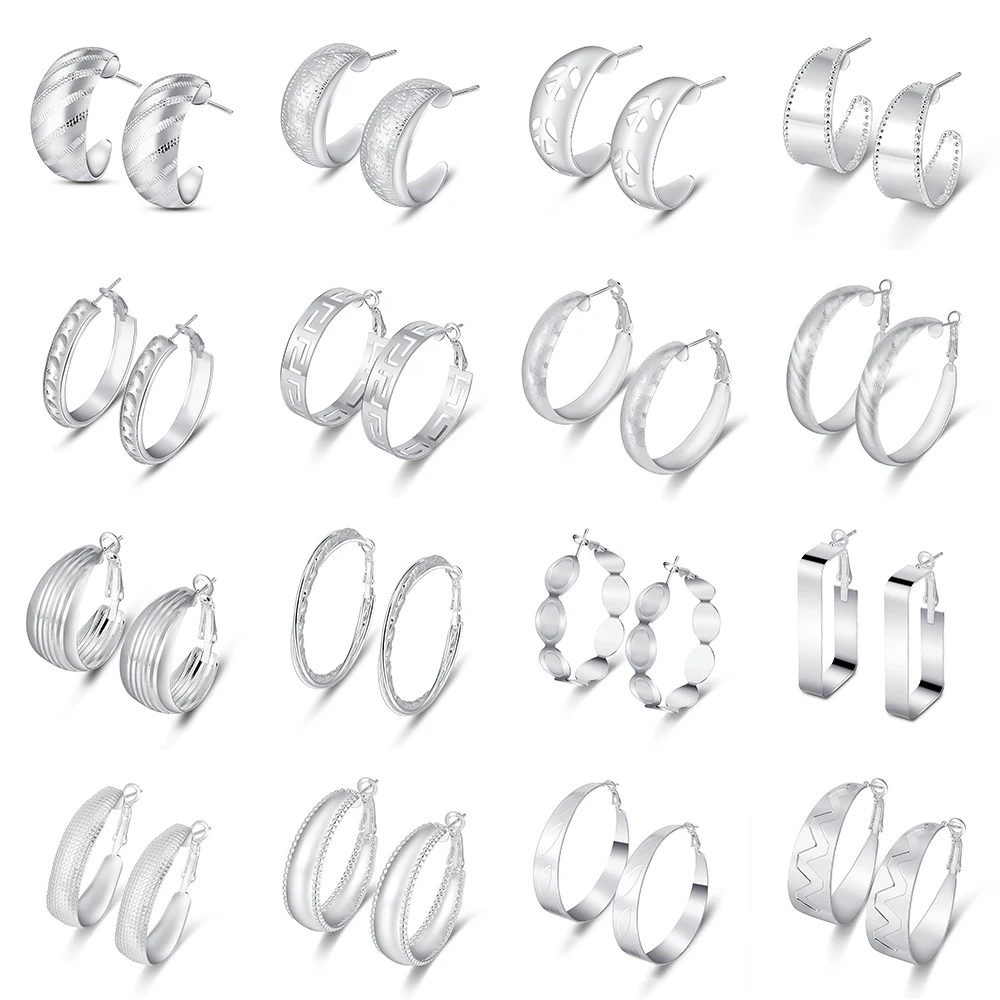 Классические серьги для женщин модные большие круглые винтажные серебряные