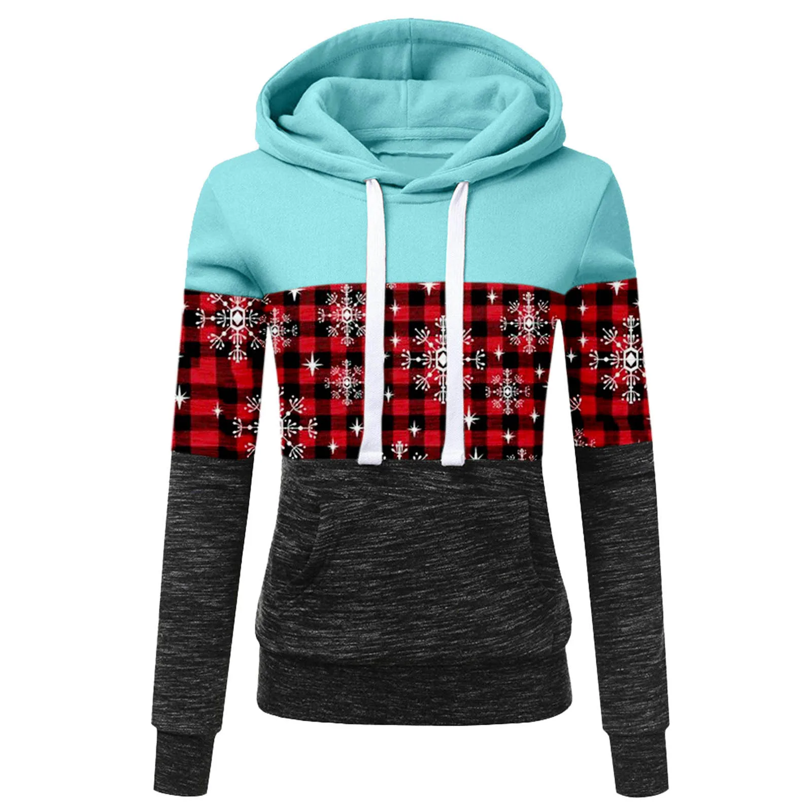 

Female Patchwork Hooded With Pocket Women Autumn Hoodies Casual Color Block Hoodies Long Sleeve Drawstring Pullover Sweatshirts