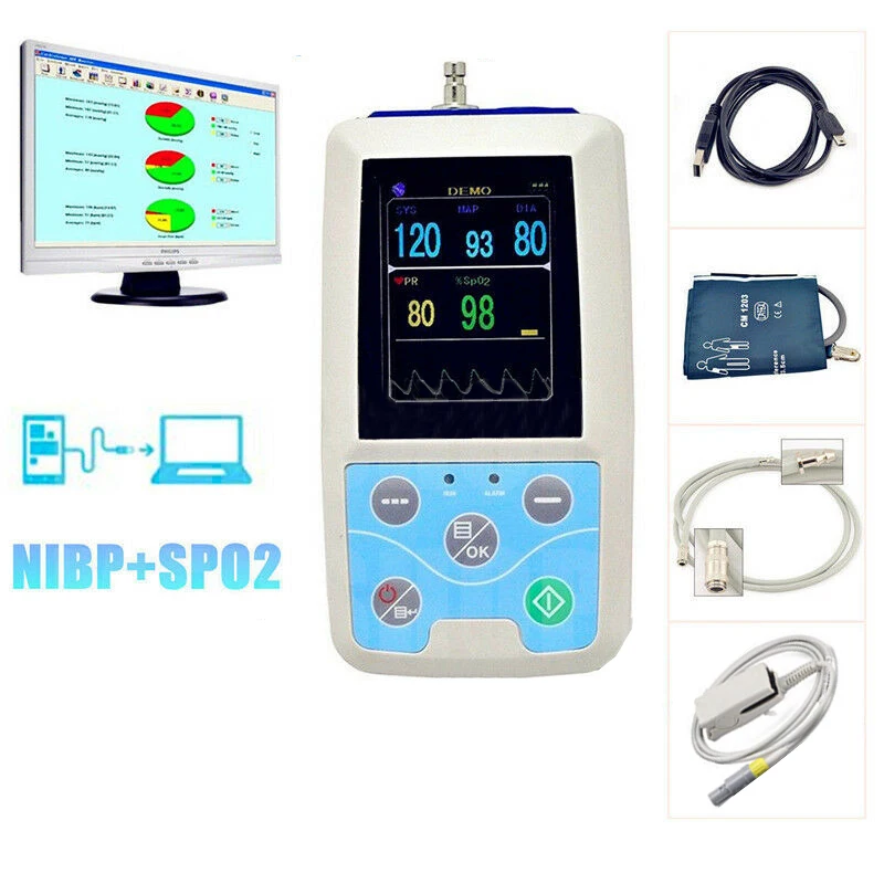 

PM50 2.4" LCD Handheld Patient Monitor Blood Pressure Machine SPO2 PR Test Meter Vital Sign Monitor+Adult NIBP Cuff SPO2 Probe
