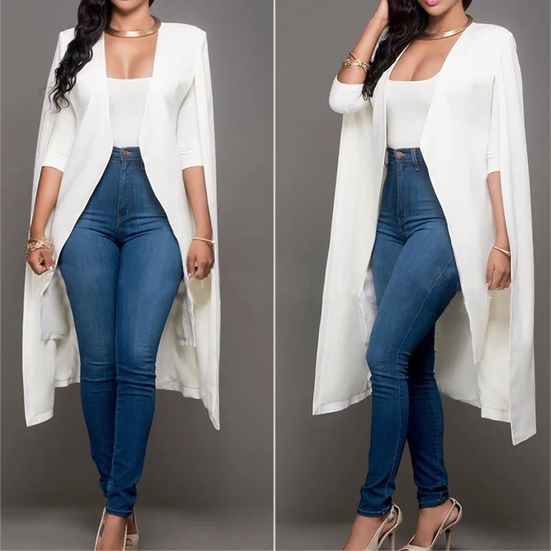 Женский Свободный Длинный плащ накидка кардиган с разрезом спереди и рукавом