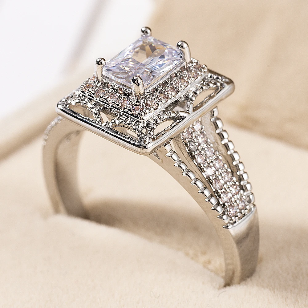 Фото 2020 великолепные свадебные кольца с кристаллами женские ювелирные изделия белое