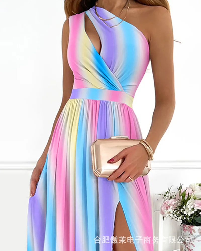 

Women One Shoulder Front Cutout Side Slit Maxi Dress AL07108