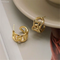 silver color hollow oval chain c shaped stud earrings for women couple fashion trend creative jewelry accessories