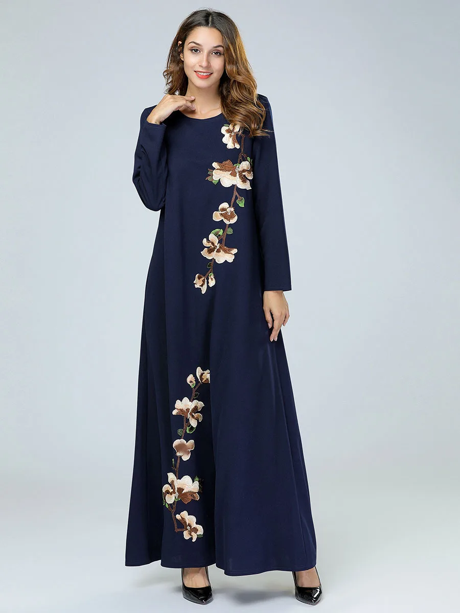 2019 Abaya турецкий марокканский кафтан с вышивкой свободное женское платье большого