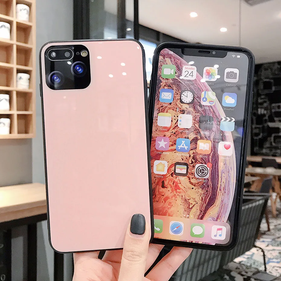 Роскошный чехол для iphone 11 pro max 7 8 plus x xr xs чистый цвет ультратонкий на ощупь 9 h