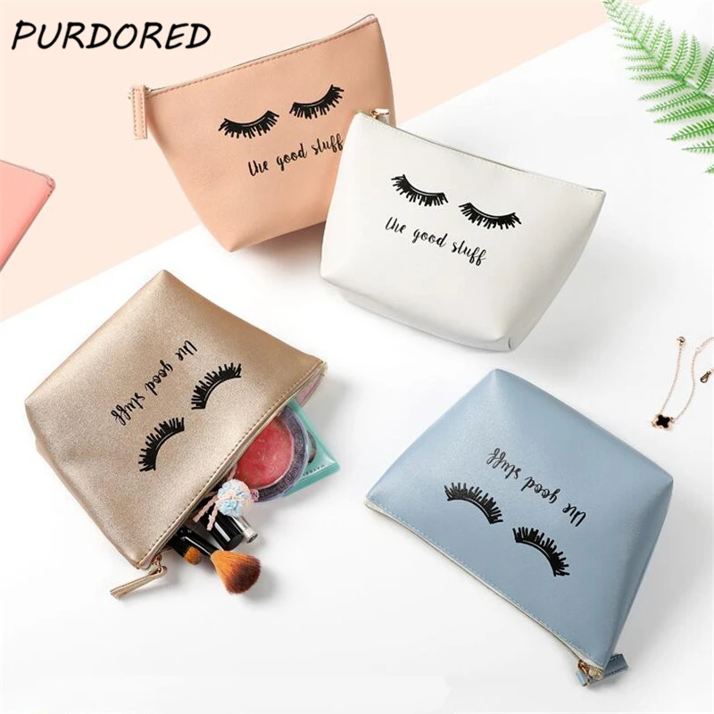 

PURDORED 1 Pc 5 Color Women Eyelash Cosmetic Bag PU Make Up Bag Travel Washing Toiletry Kit Organizer Makup Beauty Case Neceser
