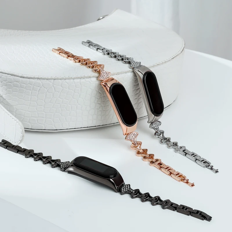 

Strap For Xiaomi Mi Band 5 4 3 6 Stainless Metal Opaska Correa Mi Bend 4 Miband 5 Wristbands Bracelet Global Version NFC