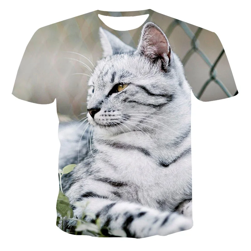 

3d Printing Short-sleeved Cat Cartoon Game Round Neck T-shirt Fashion Men's Summer Loose Student Shirt Original Pattern