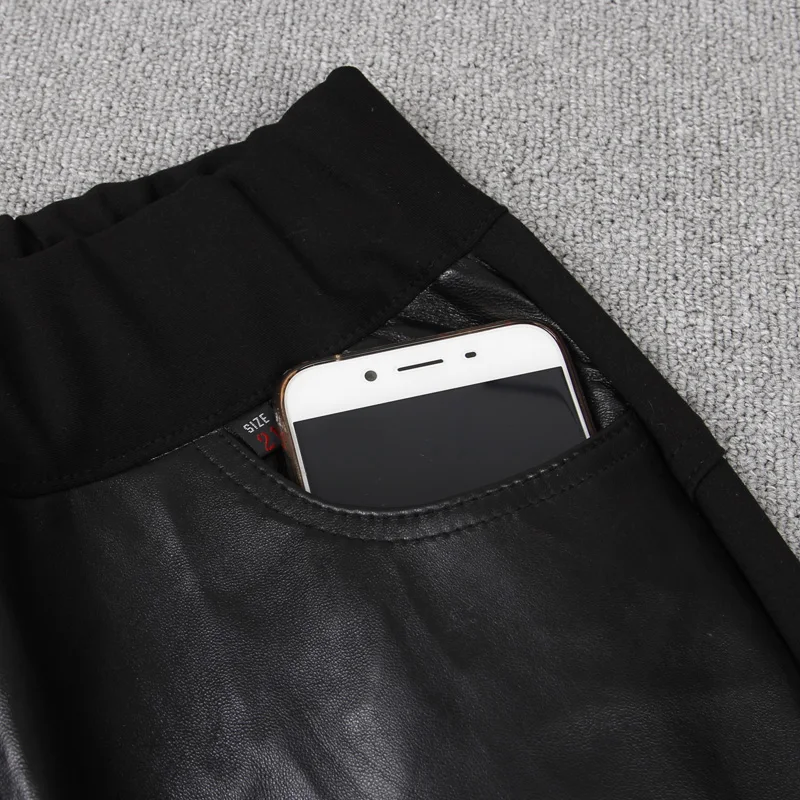 

England style great quality real sheep leather full length pants Spring female High waist was thin pencil leather Pants F1002