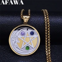 afawa witchcraft pentagram moon natural stone stainless steel necklace womenmen gold color necklaces jewelry colier femme nxs02