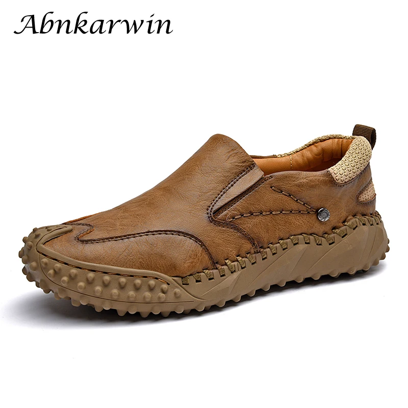 

Leatherette Casual Shoes Men Slip On Spring Autumn 2021 Hand Stitch Soft Comfortable Anti-Skid