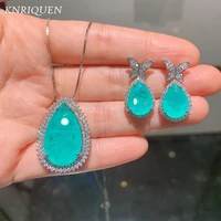 womens 925 silver jewelry sets luxury paraiba tourmaline blue stone aquamarine lab diamonds necklace earrings wedding jewel set