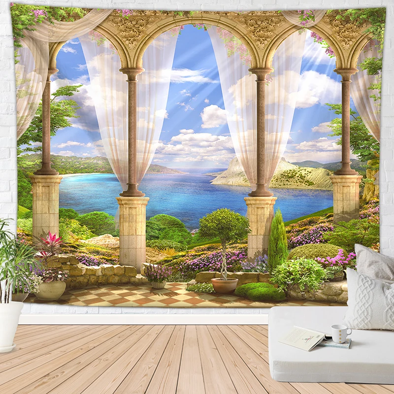 Пляжное одеяло с голубым небом настенный гобелен искусство Настенный Ковер