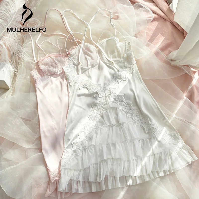 

Summer Sleeping Dress Backless Ruffled Sexy Nightgown Women Dress Up Princess Lace Babydoll Elegant Nighty For Ladies Nightdress