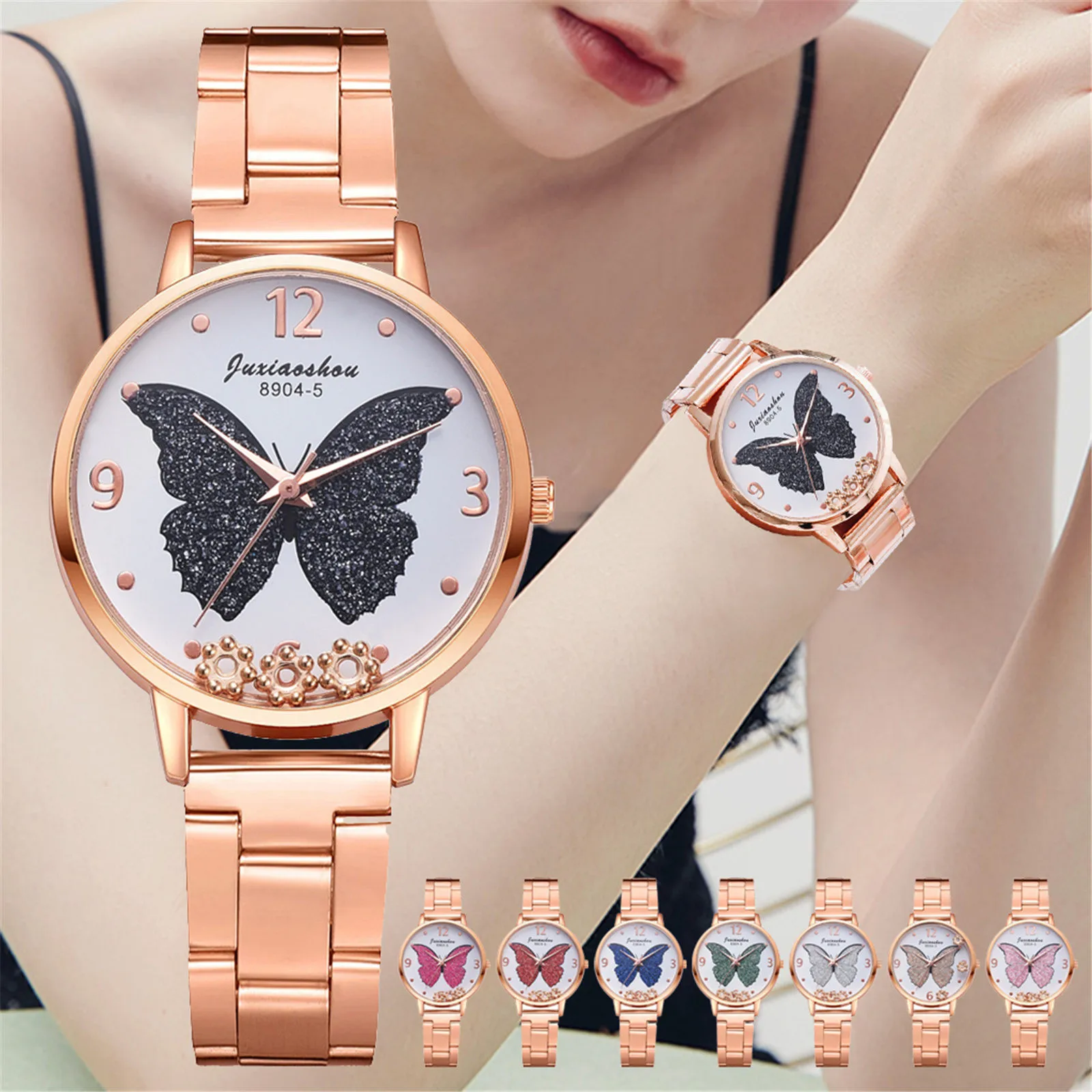 

zegarek damski Ladies Casual Watch Stainless Steel Strap Butterfly Luxury Rose Gold Border Watches ас деские наѬђне W1