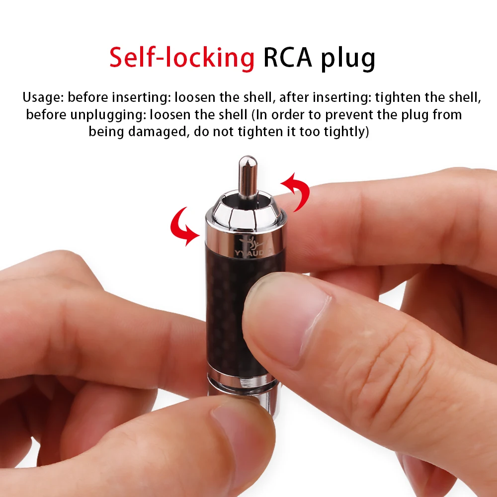 RCA Plug Connector HiFi Speaker Jack Carbon Fibre Tellurium Copper Rhodium Plated For HiFi Audio Amplifier DIY 4PCS/Lot