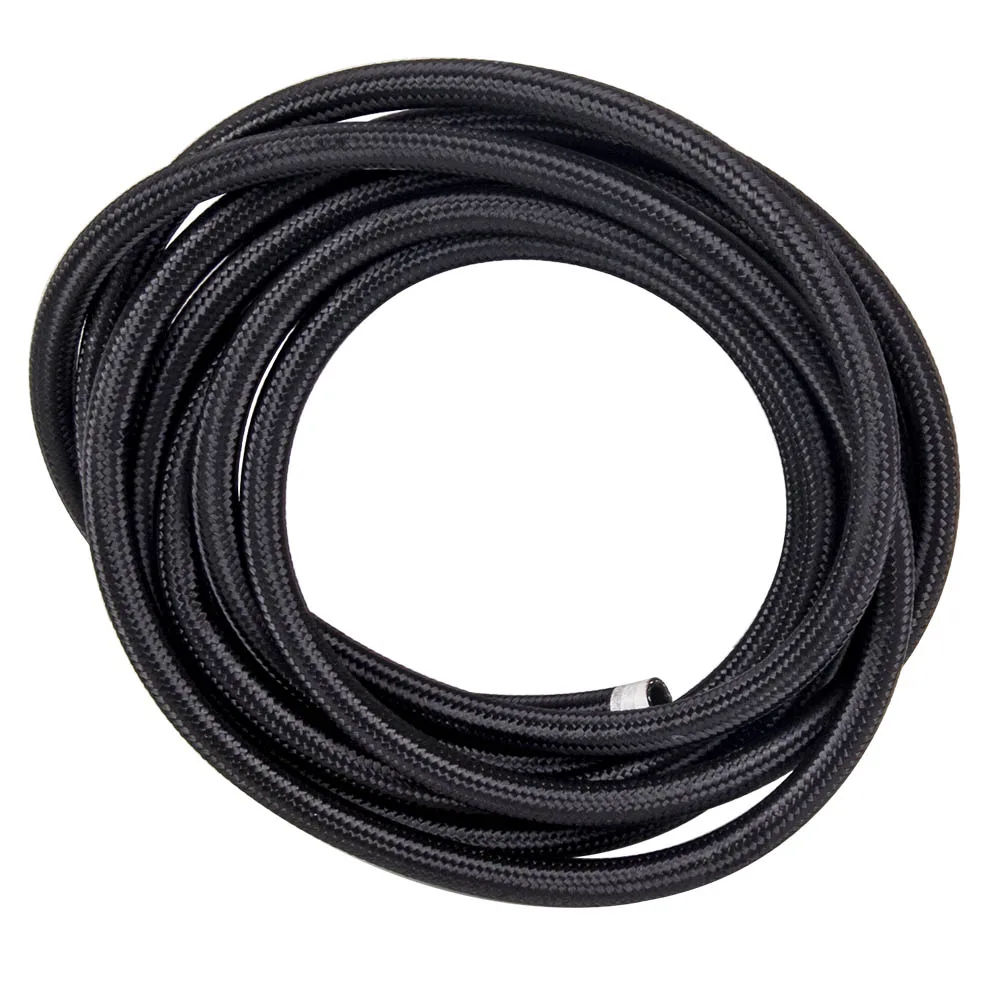 

20 FT AN8 Nylon Stainless Steel Braided Fuel Gas Oil Line Hose Black Universal