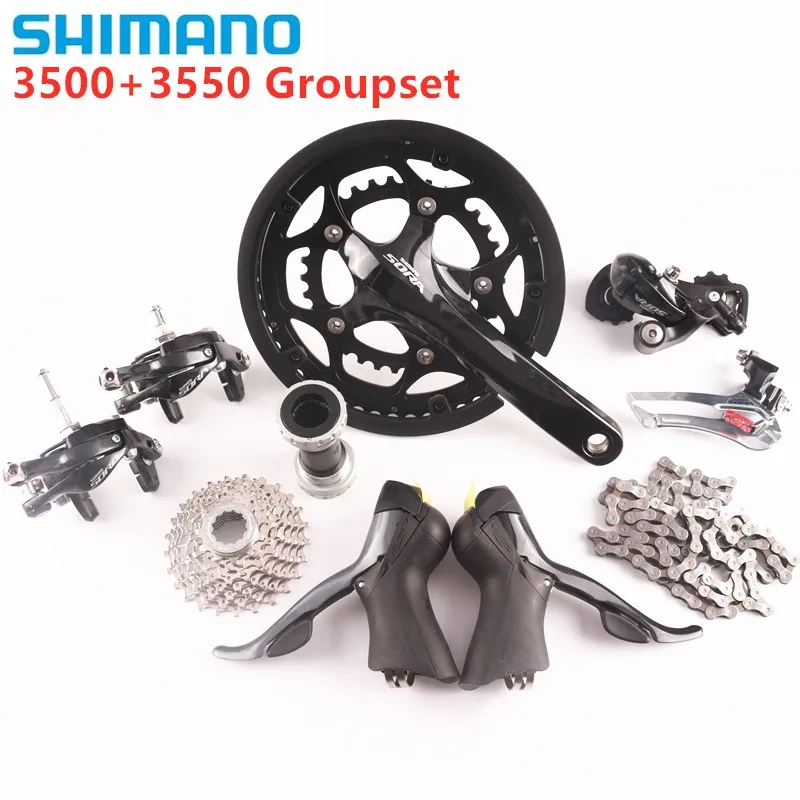 Shimano Сора 3500 3550 диаметра окружности болтов(170mm 50/34T с bb4600 дорожный велосипед 2X9 скорость cassete 11-25T указано, Аксессуары для велосипеда