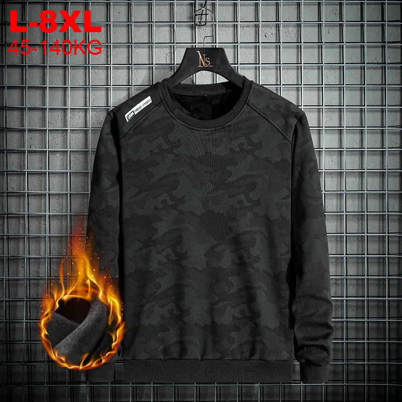 

Мужская Флисовая Толстовка, камуфляжные теплые свитшоты в стиле хип-хоп, большие размеры 8xl 7xl, зима