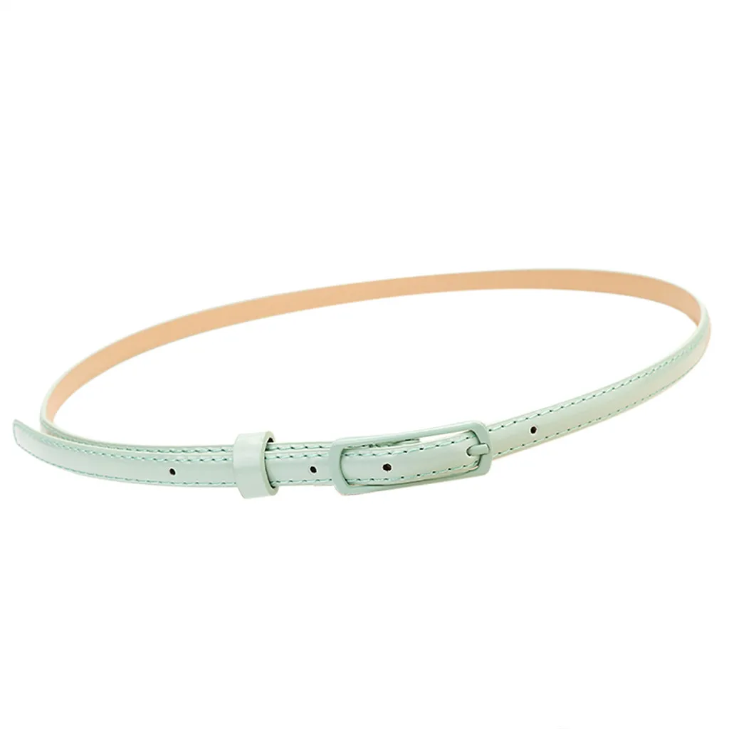 

Women Belt PU Leather Metal Buckle Pure Color Waistband Belt Casual Simple Adjustable Narrow Belt pasek damski ceinture femme #L