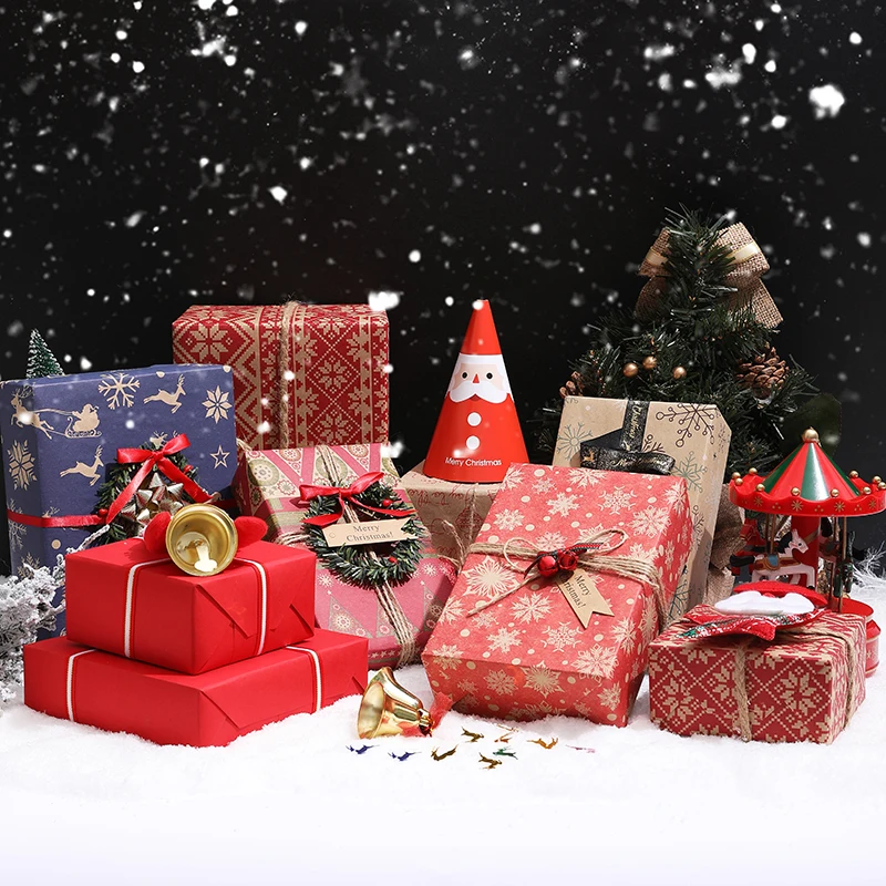 Рождественская винтажная крафт бумага с принтами упаковочная рулон оленей