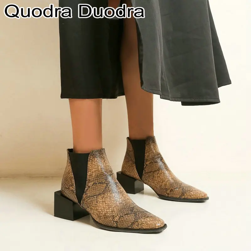 

luxury Ankle boots new Winter/Autumn Women shoes Thick High Heels Boot Pointed Toe silver lady snakeskin printed plus size 46 48