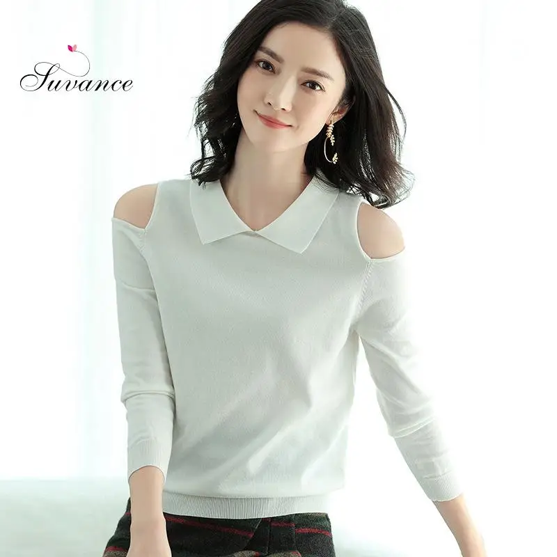 Осенне-зимний модный вязаный свитер с отложным воротником офисный женский