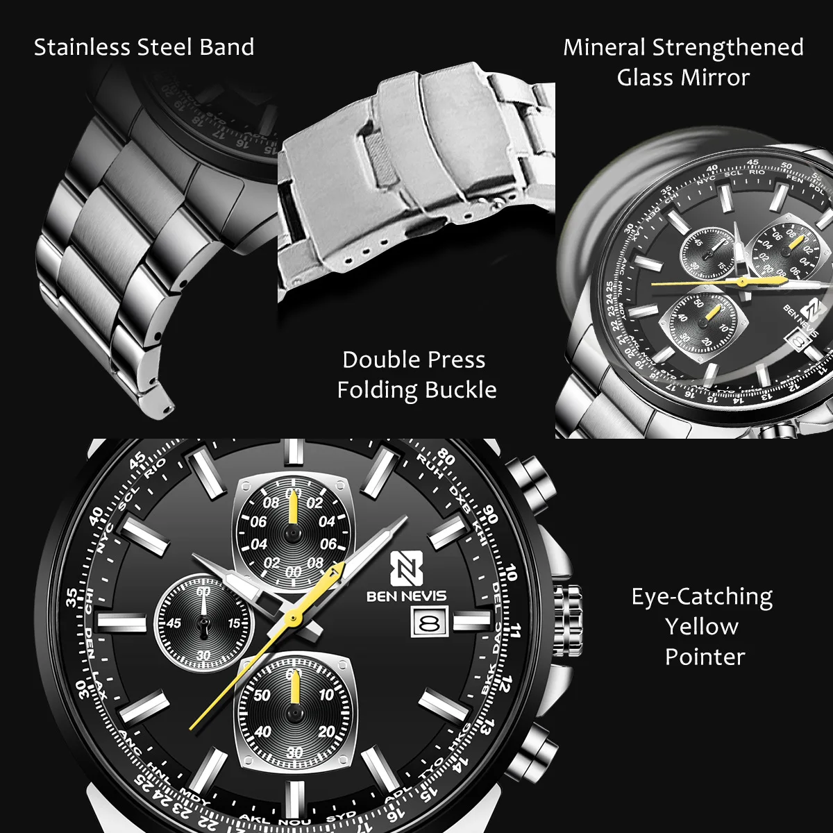 

BEN NEVIS Men's Quartz Watch Three-eye Six-hand Multi-function Luminous Watch