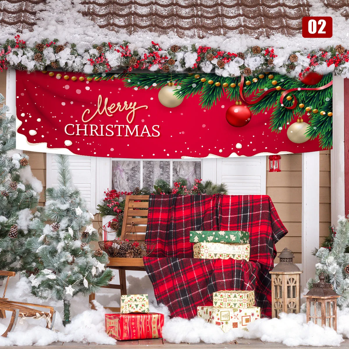 

Рождественский баннер, красочное украшение для крыльца, креативный Рождественский тематический фон для вечеринки, ткань для дома, бара, оте...