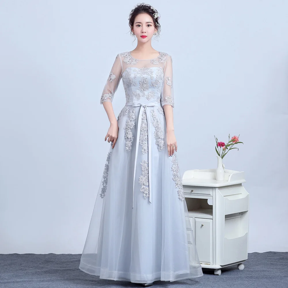 Вечернее платье в пол с открытой спиной рукавом до локтя вышивкой платья для