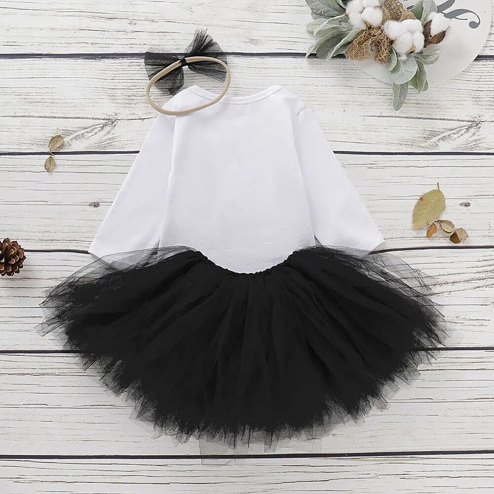 Black Cute Newborn Baby Girls Clothes Set Cartoon Lace Bodysuit+Ball Gown Skirt 2Pcs Outfits Kids First Halloween Print Costumes | Детская
