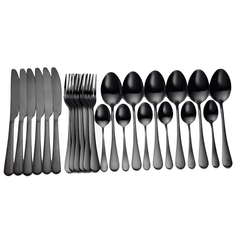 

Tablewellware Tableware Black Cutlery Set 24 Pcs Stainless Steel Cutlery Box Forks Knives Spoons Dinner Set Kitchen Spoon Set