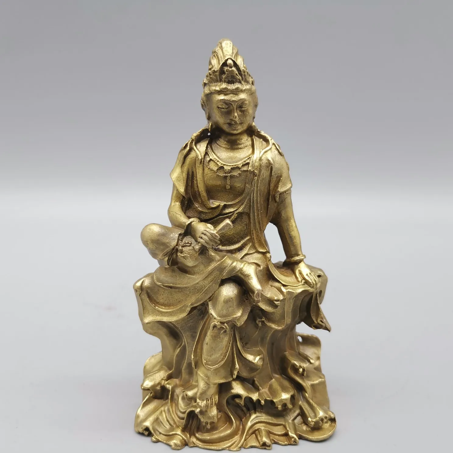 

Китайская латунная резная коллекция, Будда Avalokitesvara, изысканные металлические изделия, украшение для дома