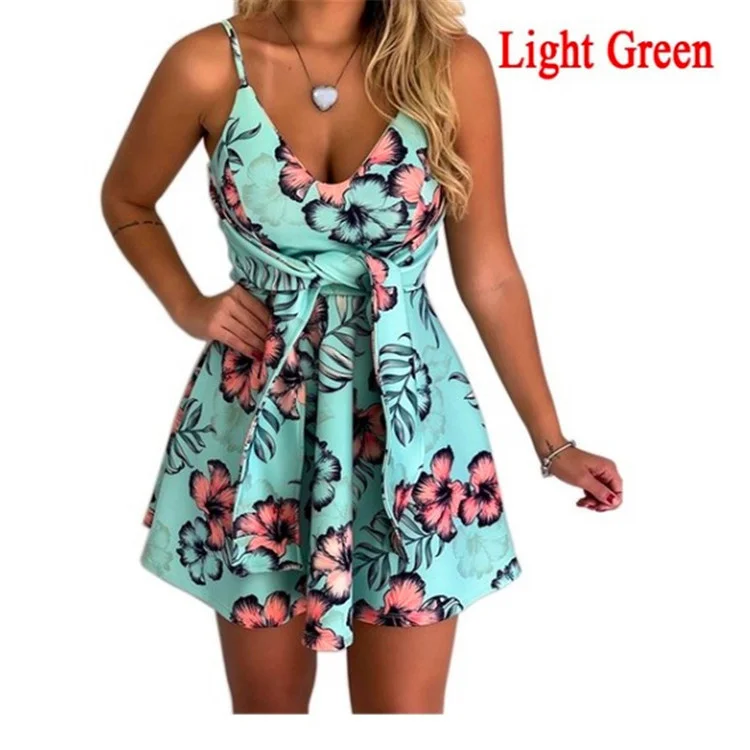 

2021 Summer Women's Sexy Fashion V-neck Sling Sleeveless Open Back Bandage Print Swing Dress Harajuku Women Summer Dress