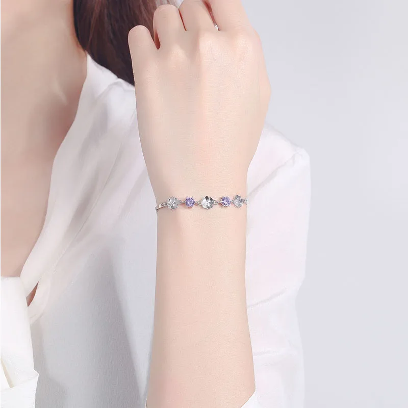 FUN-BEAUTY женский браслет Серебро S925 пробы пара счастливых четырехлистных клеверов