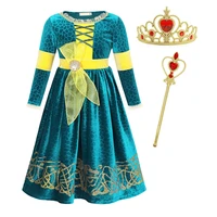 kids winter velvet long sleeve dresses for girls autumn mid length with ribbon bow waist tightening dress princess cosplay cloth