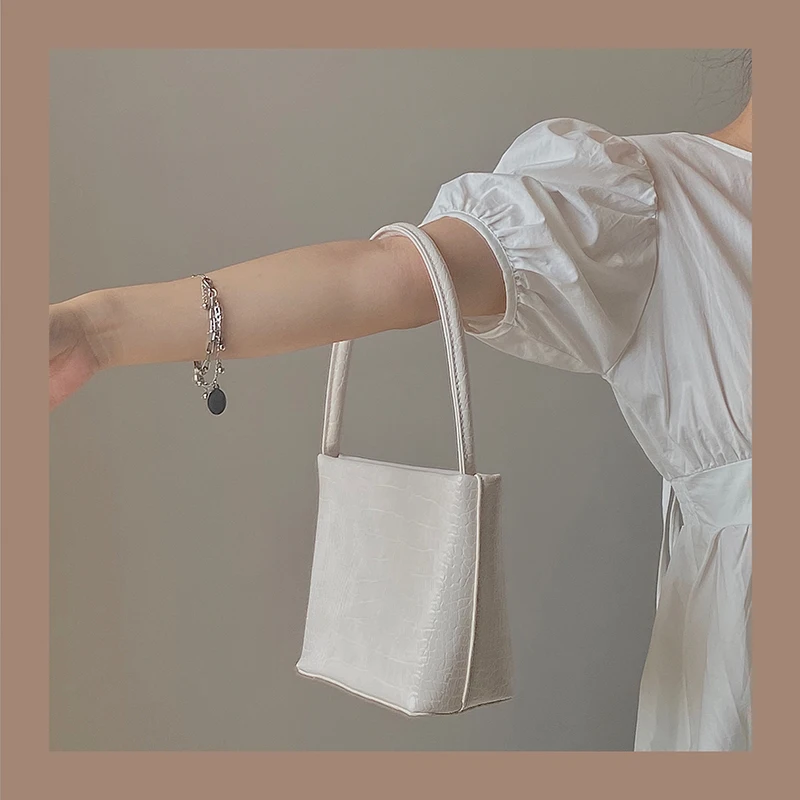

Female Retro Underarm Bag Solid Color Girls Bucket Bag Fashion Women Tote Handbags Crocodile Pattern Ladies Small Shoulder Bags