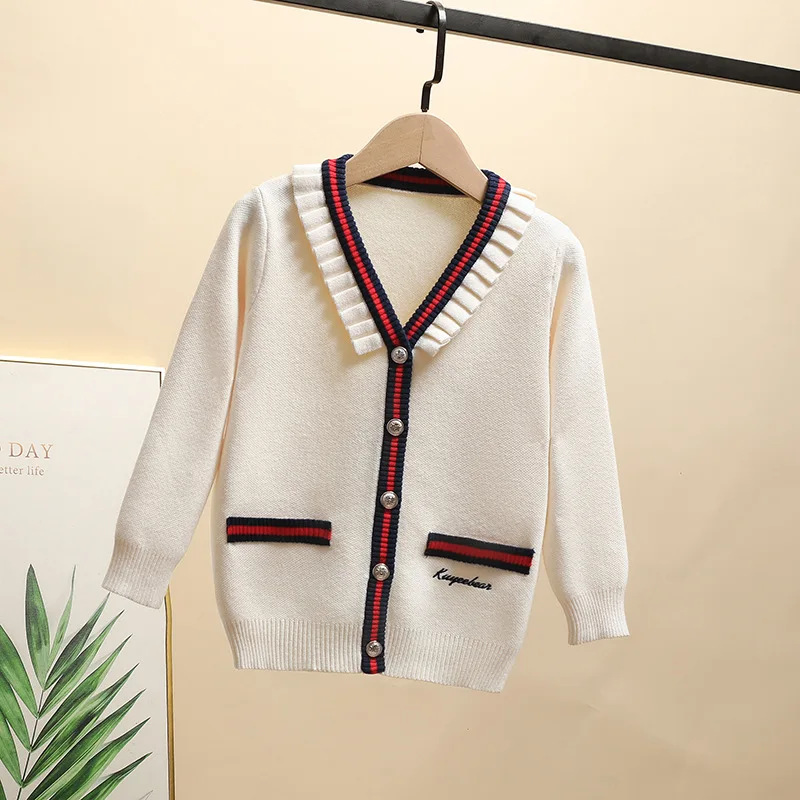 C&aacute;rdigan de punto a rayas para ni&ntilde;as, su&eacute;teres, abrigo, ropa para ni&ntilde;os, Bola de lana hecha a mano, Tops, oto&ntilde;o e invierno, 2021-2