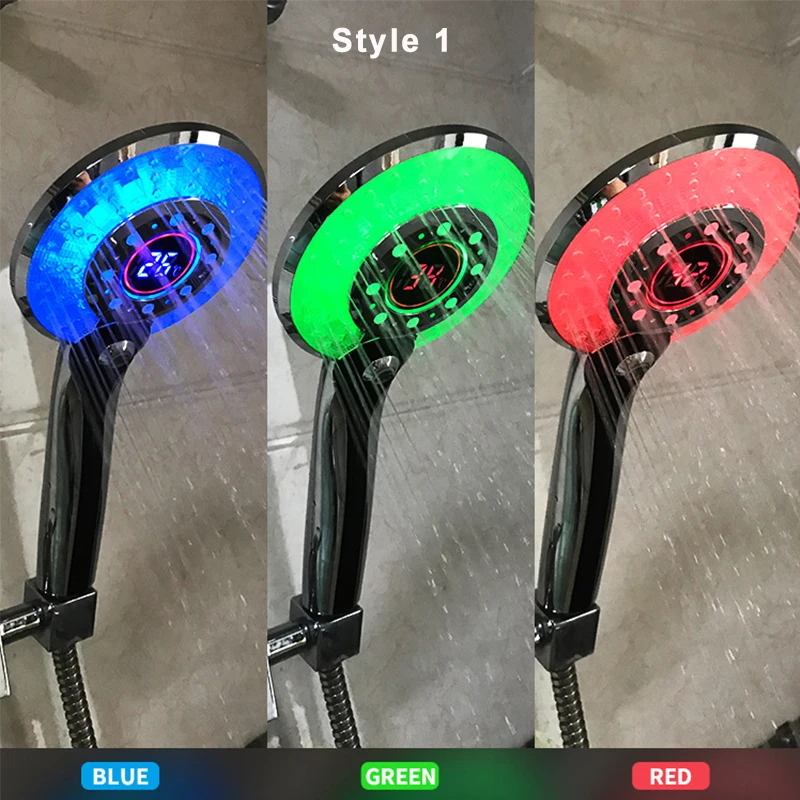 Цифровой светодиодный душ с 3 цветным контролем температуры ручной светильник