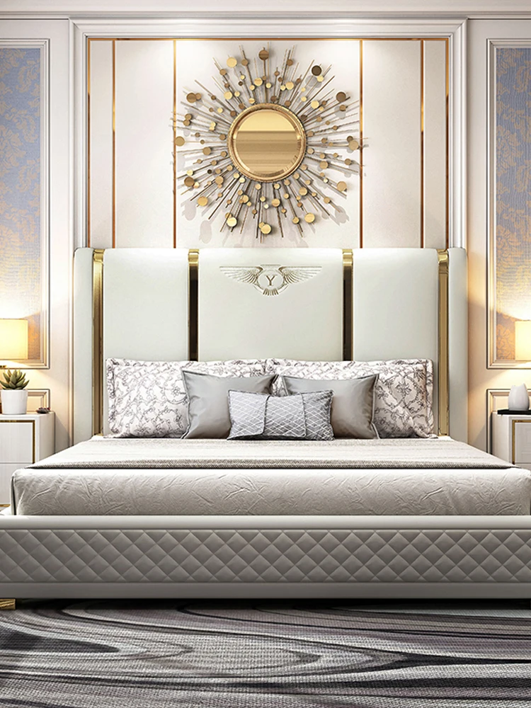 Легкая роскошная кожаная кровать в итальянском стиле простая современная