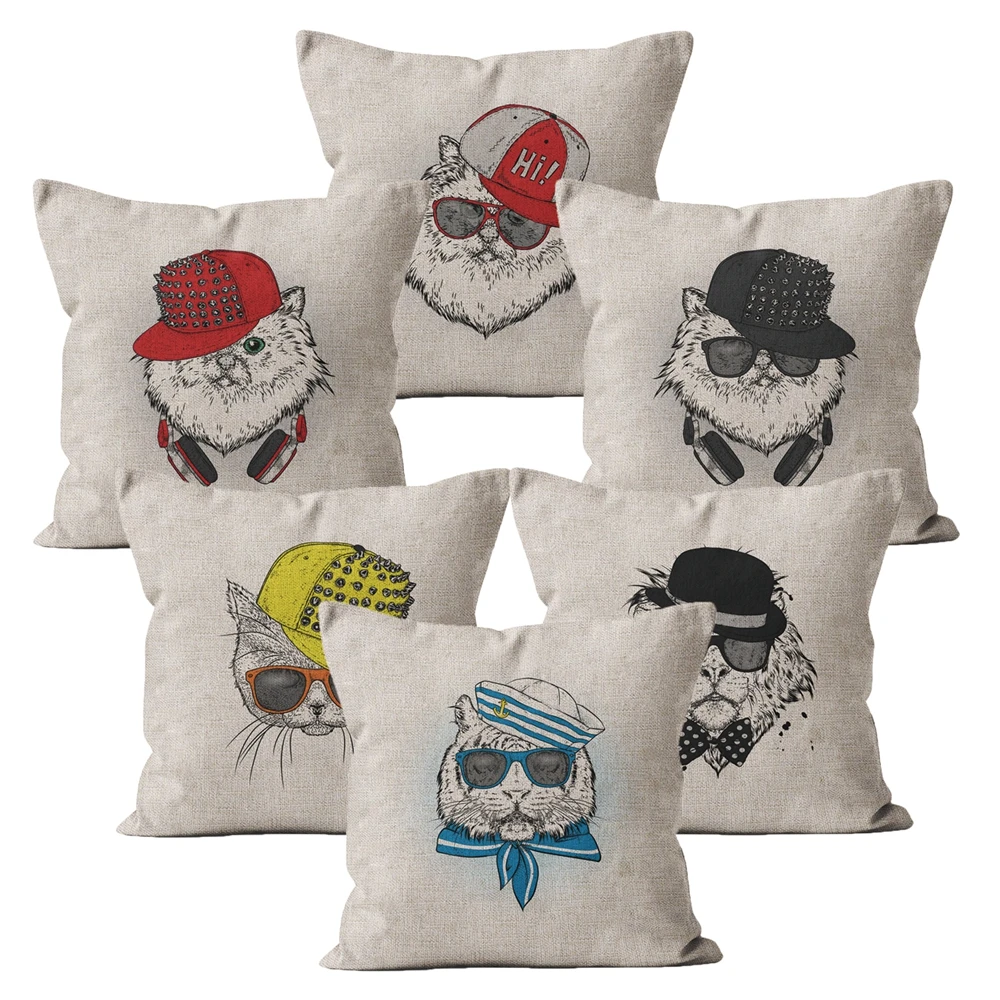 

Cat Cushion Cover Cute Animal Home Decor 40*40 45x45 Decorative Modern Cool Pillow Case for Sofa Pillowcase Decoration